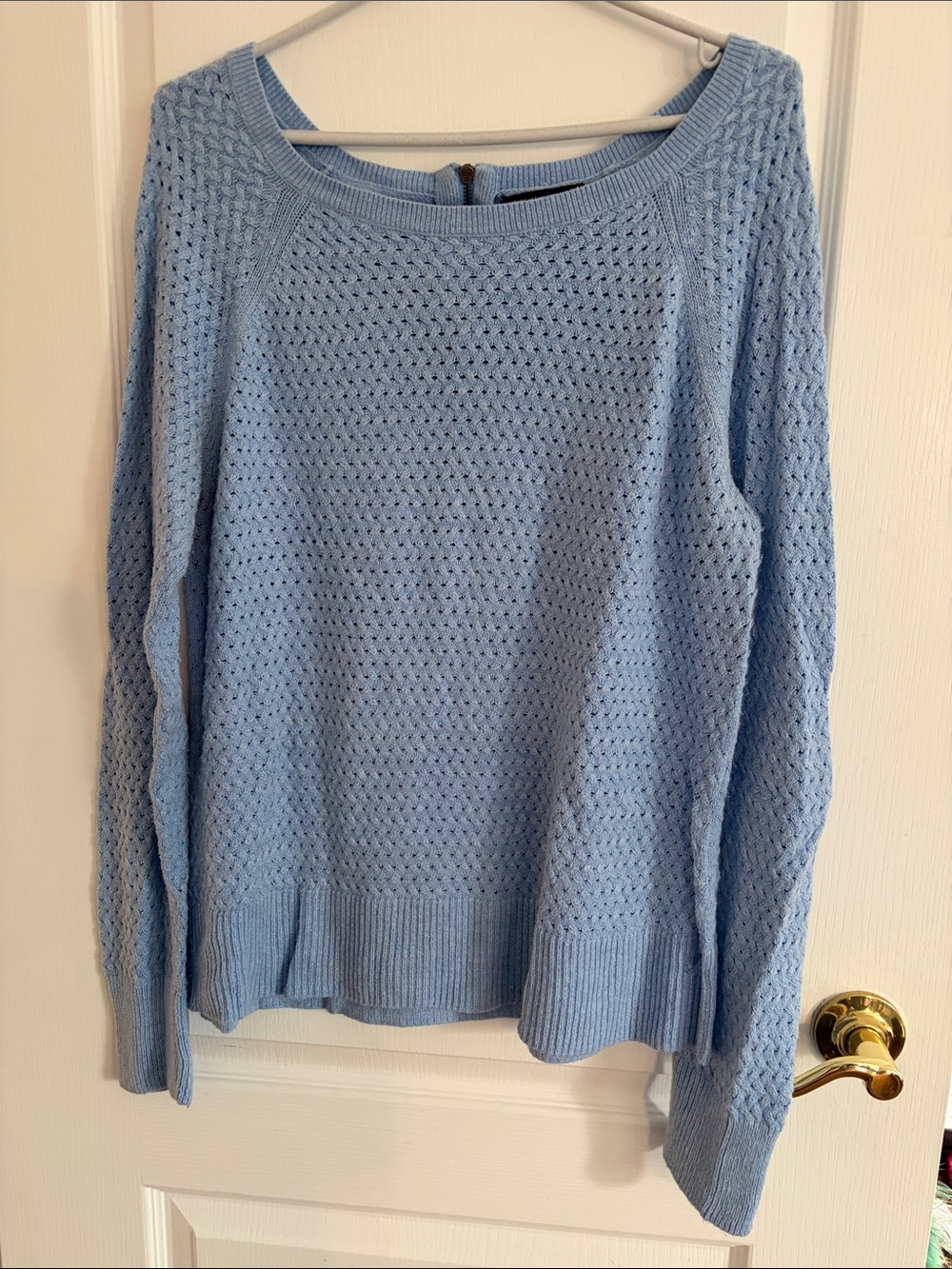 American Eagle Outfitters Light Blue Openwork Knit Crewneck Sweater